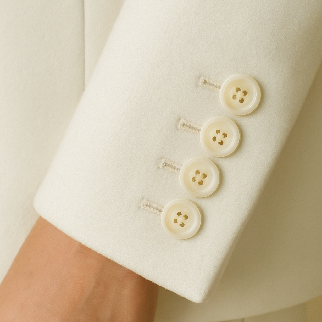 สูทผู้หญิงสีขาว กระดุมคู่ – Made to Order | Dress Co Rental
