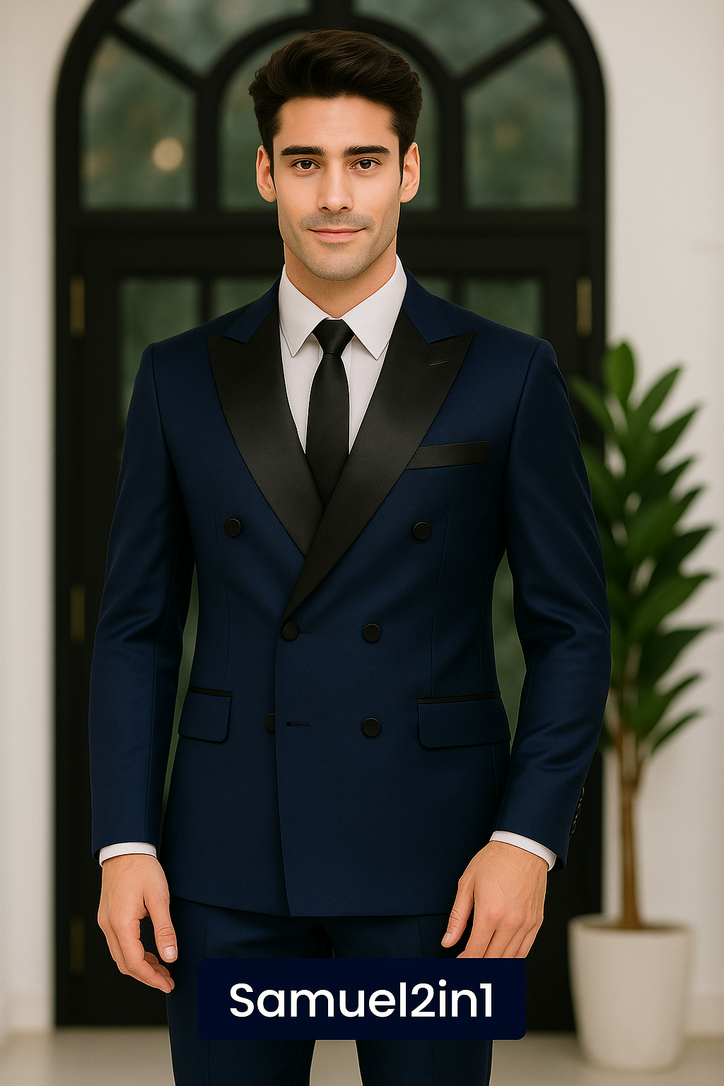 Samuel2in1 Navy Blue Double-Breasted Peak Lapel Suit