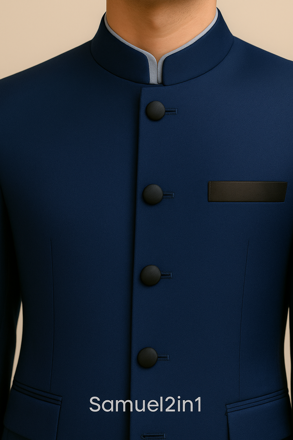 Samuel2in1 Navy Blue Suit - Chinese Collar