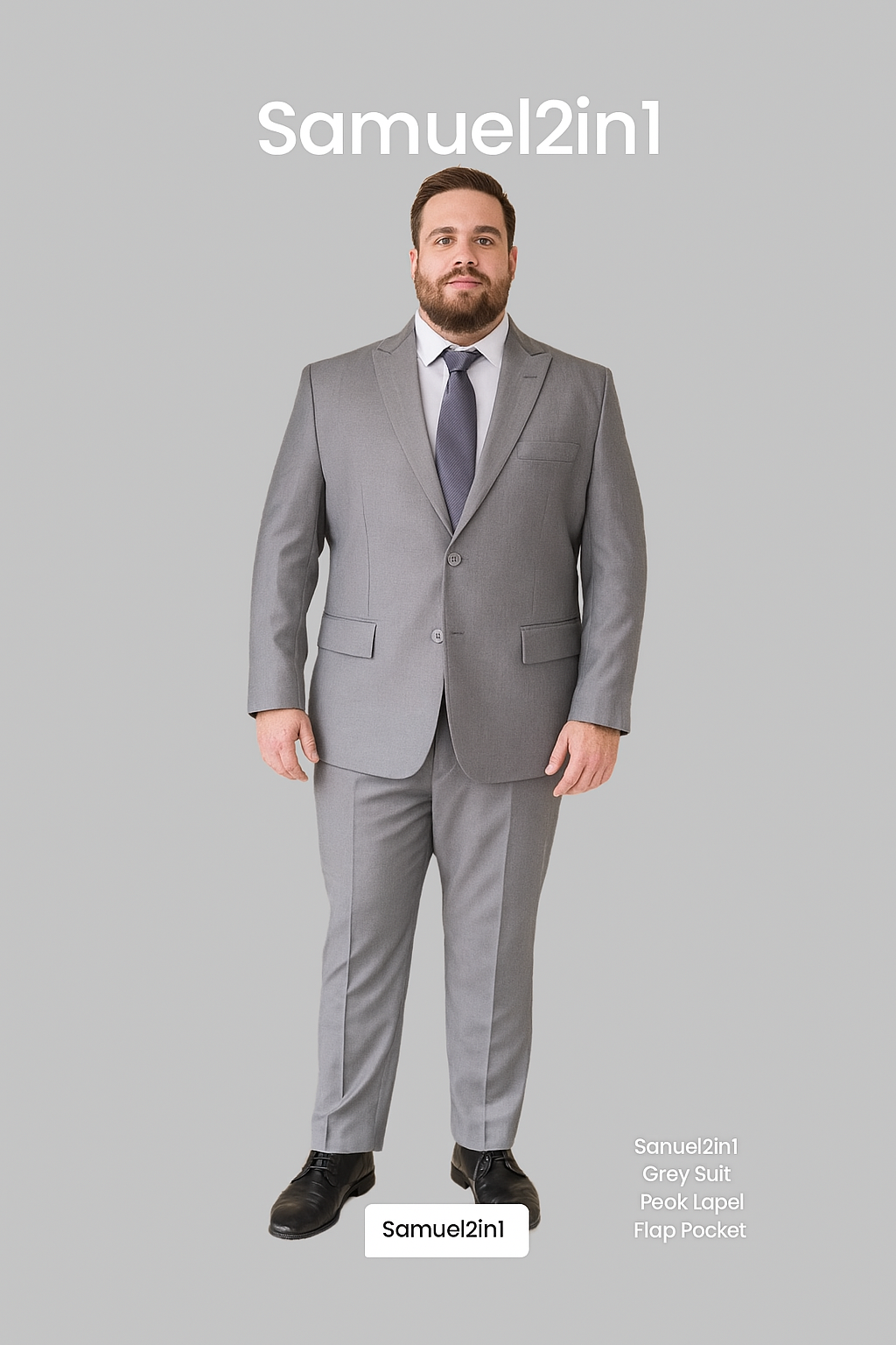 สูทเช่าตัดใหม่ สีเทา ไซส์ใหญ่ (3XL–6XL) Plus Size Suit – Grey (3XL–6XL Made-to-Order)