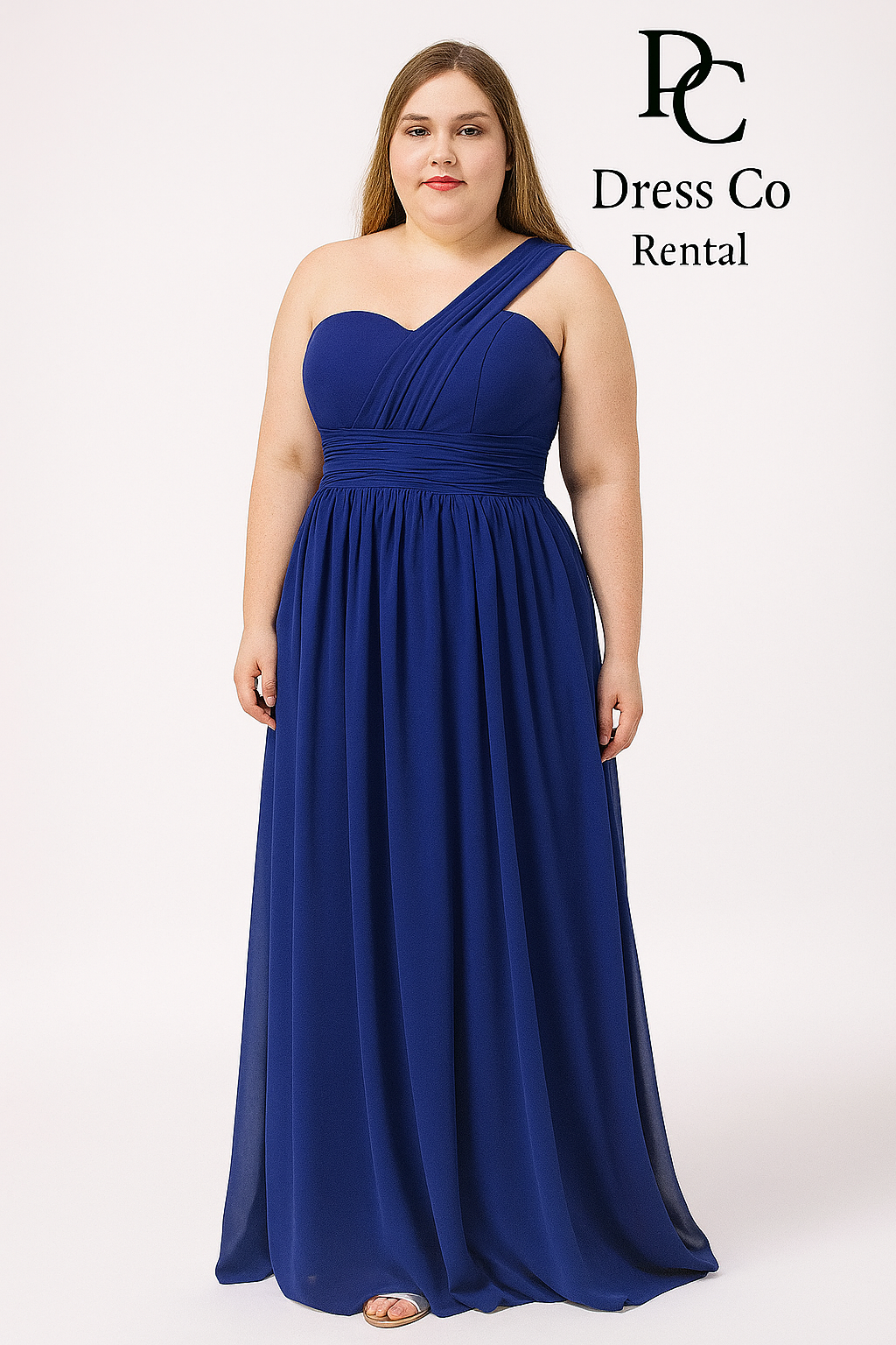 เดรสยาวสายเดี่ยวไขว้หน้าอกสีน้ำเงิน / Navy Cross-Strap One-Shoulder Long Dress