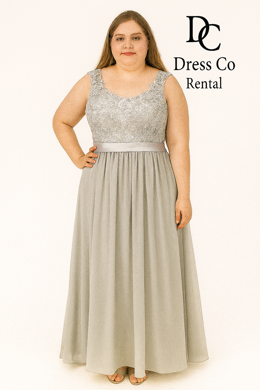 Grey Lace & Chiffon Long Dress
