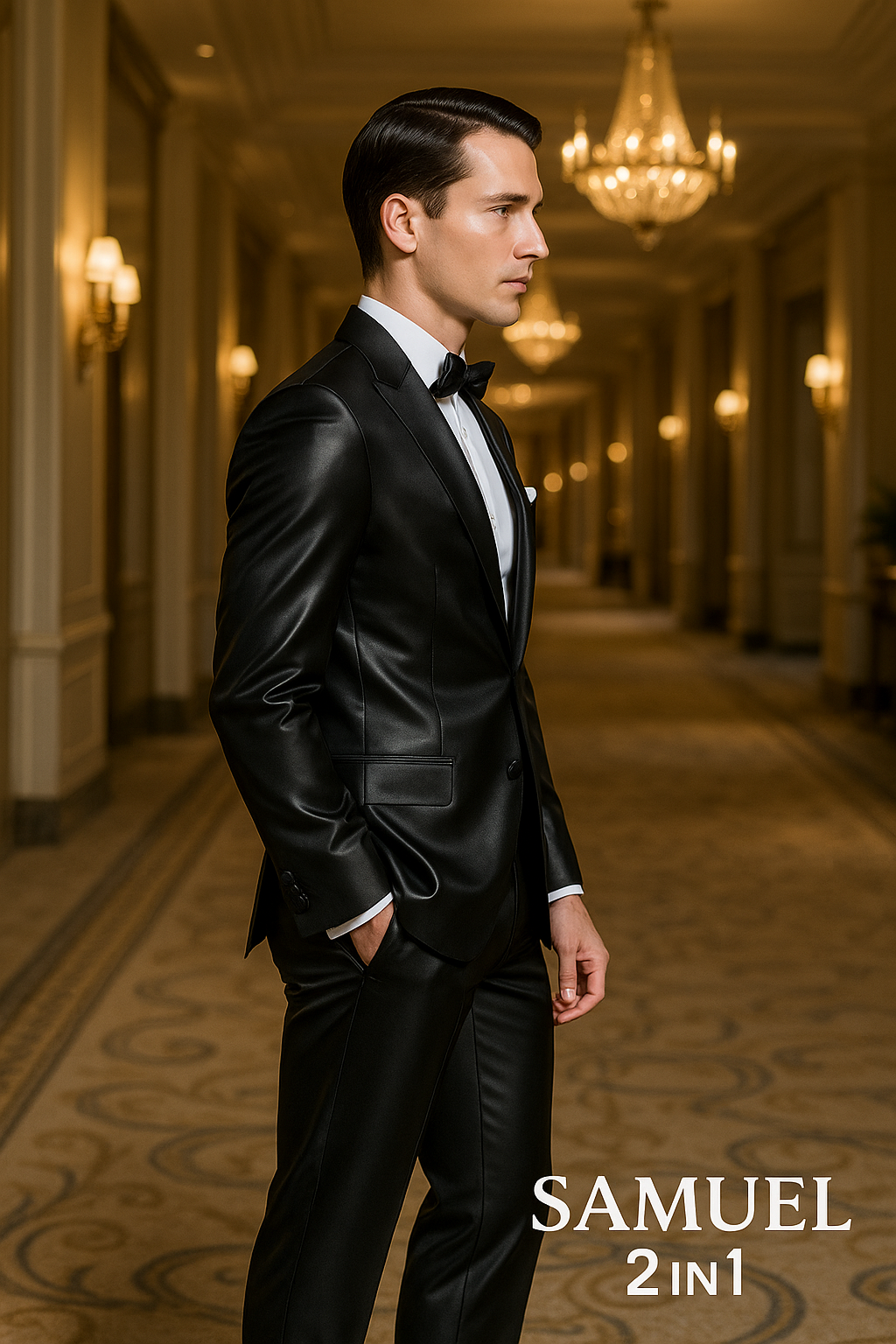 Classic Black Tuxedo with Satin Lapel and Bow Tie