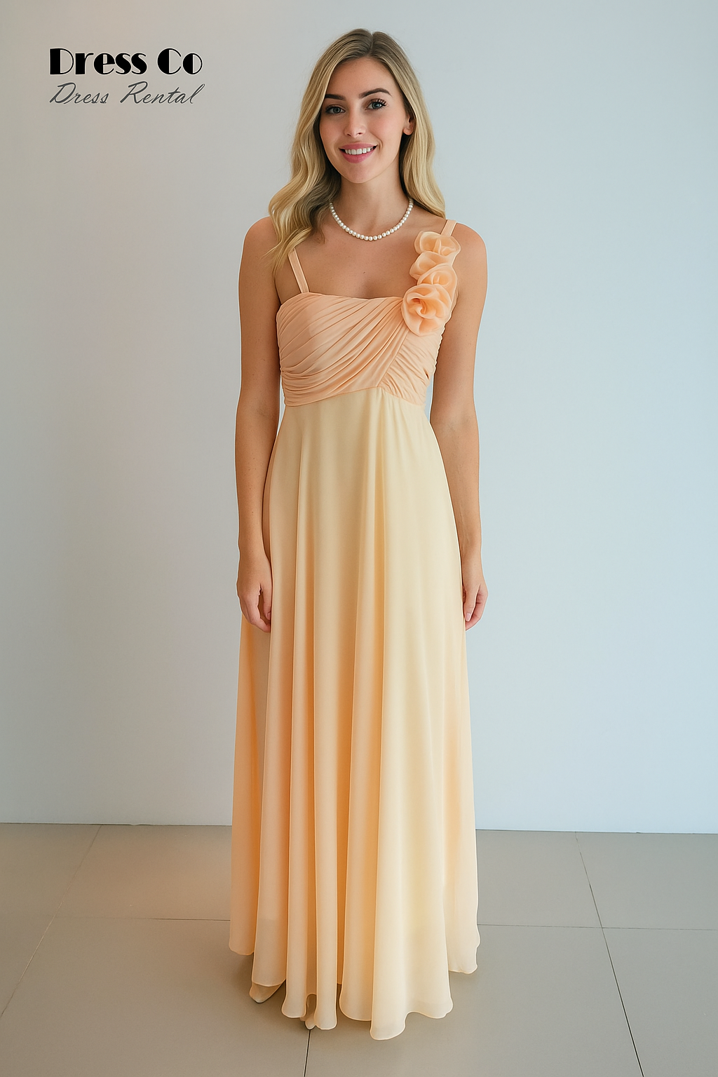 Peach One-Shoulder Floral Gown | Peach one-shoulder floral gown