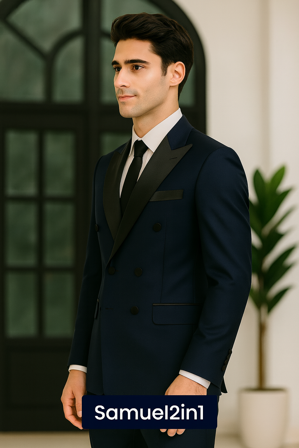 Samuel2in1 Navy Blue Double-Breasted Peak Lapel Suit