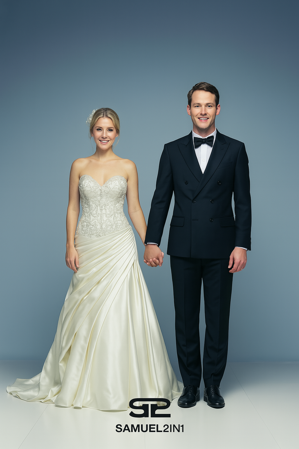 สูทเจ้าบ่าวเช่าตัดใหม่ สีกรมท่าเข้ม ปกแชมเปญหรู | Navy Blue Groom Suit with Satin Lapel – Rental
