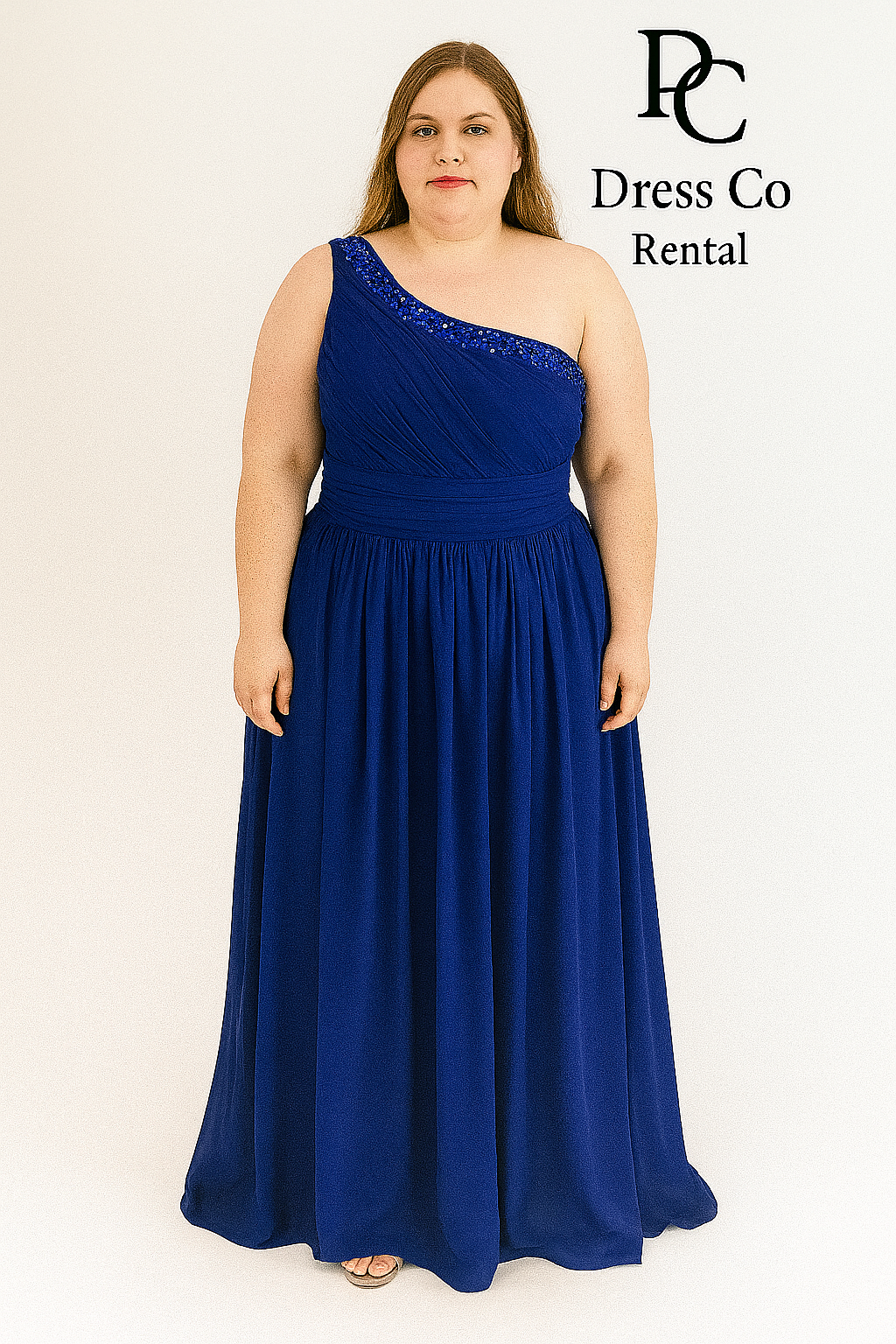 Navy One-Shoulder Long Dress