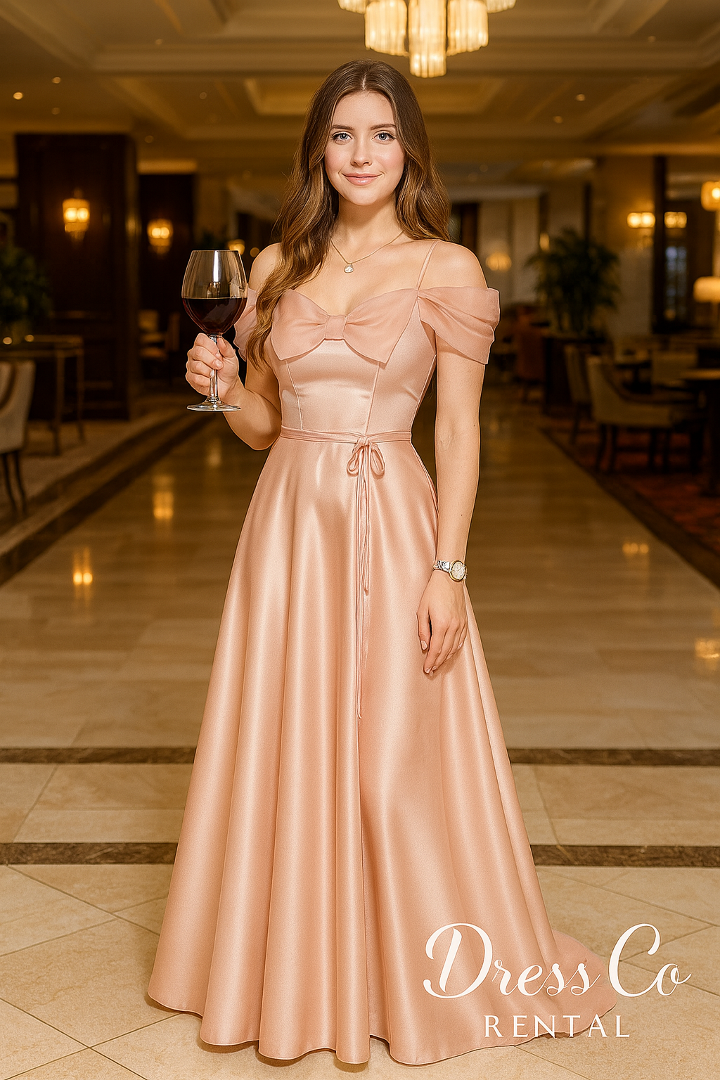 เดรสโบว์ปาดไหล่ชมพู / Pink Off-Shoulder Bow Dress