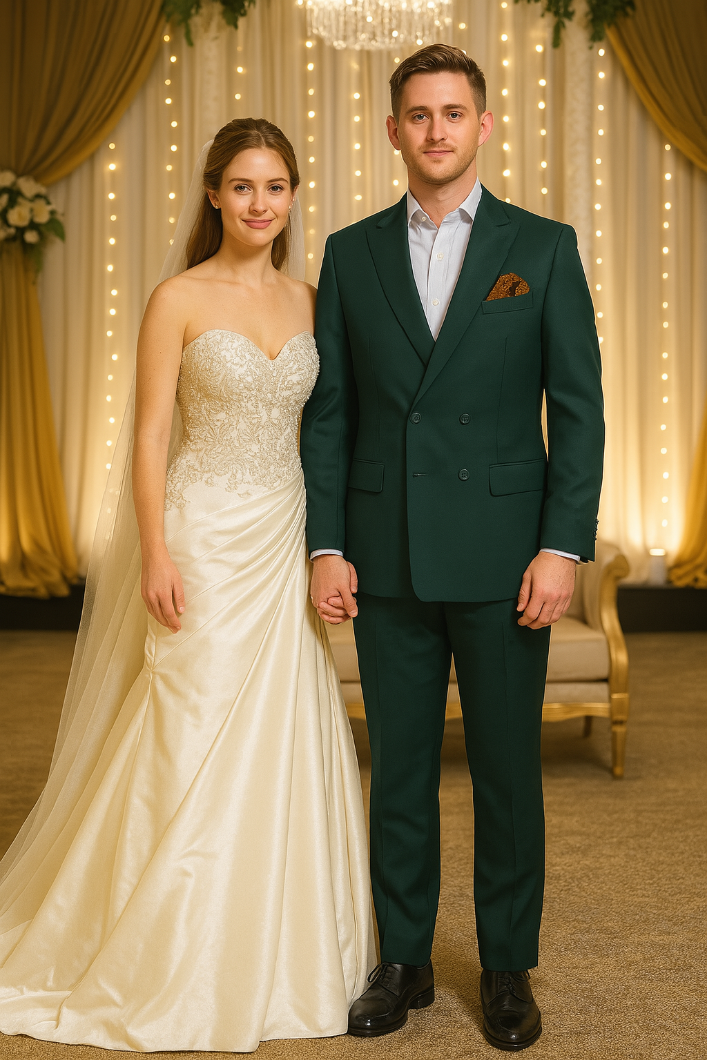 สูทเจ้าบ่าวเช่าตัดใหม่ สีเขียวเข้มทรงหรู | Emerald Green Groom Suit for Rent