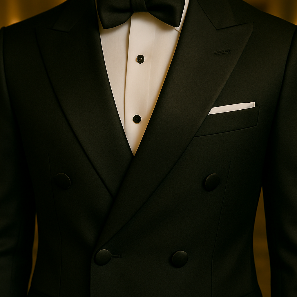 Double-Breasted Black Tuxedo with Satin Lapel