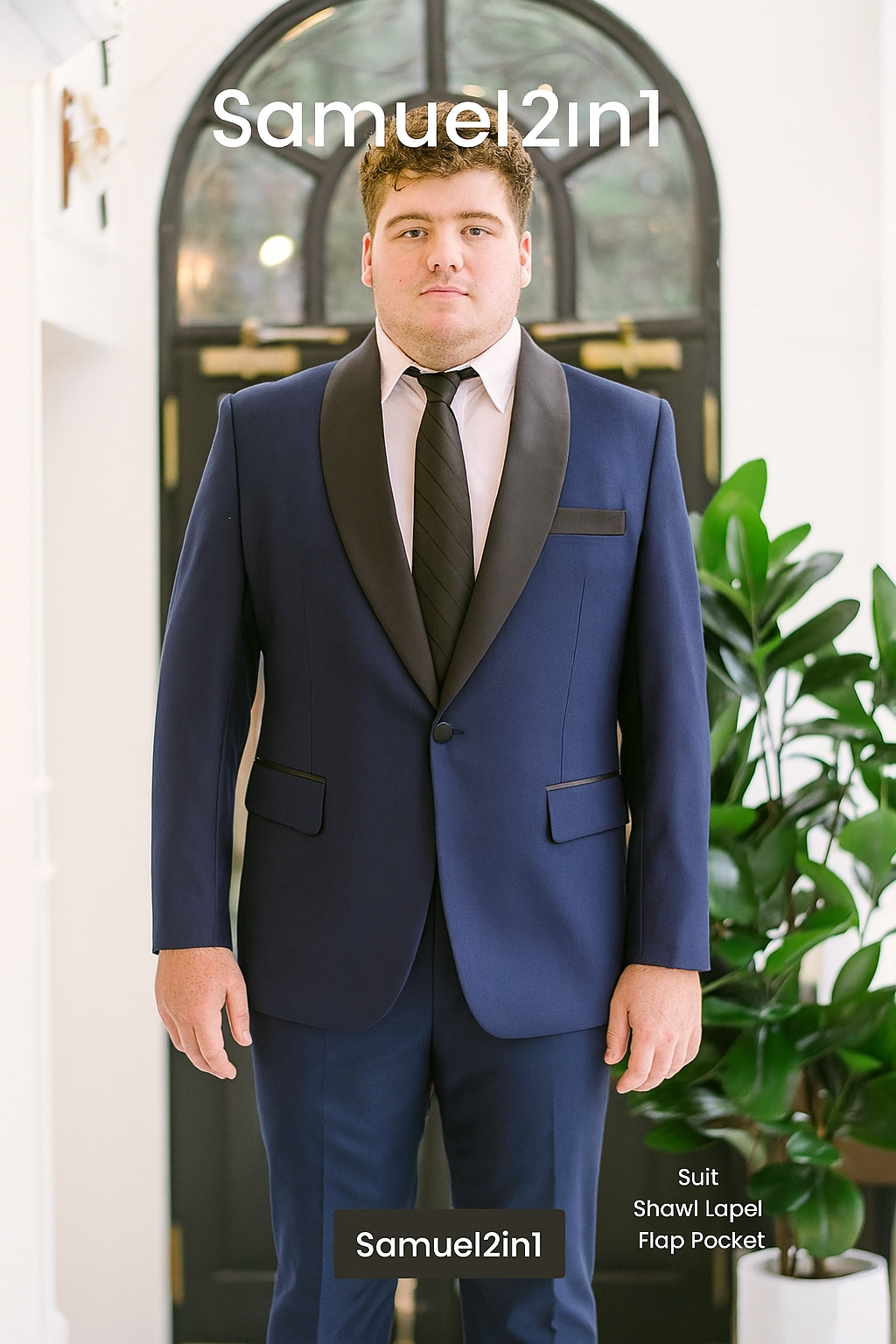 สูทเช่าตัดใหม่ สีกรม ทรงเข้ารูป (คอปกหรู) ไซส์ S–XL Navy Blue Formal Suit – Slim Fit (Peak Lapel)
