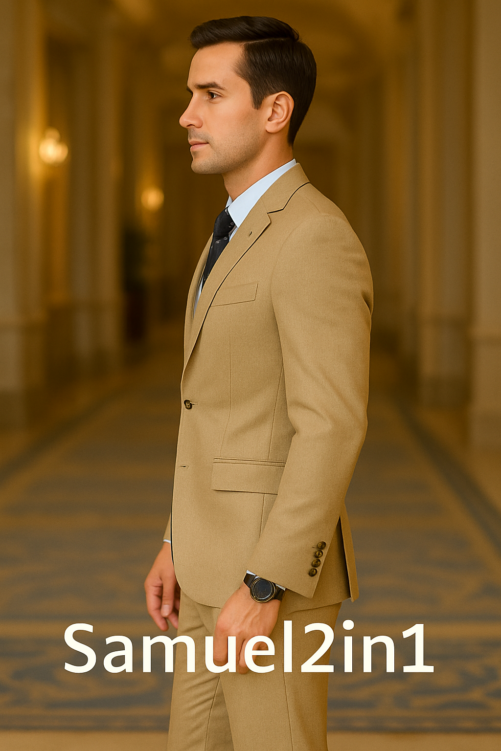 Beige Business Suit with Vest (3-Piece Set)