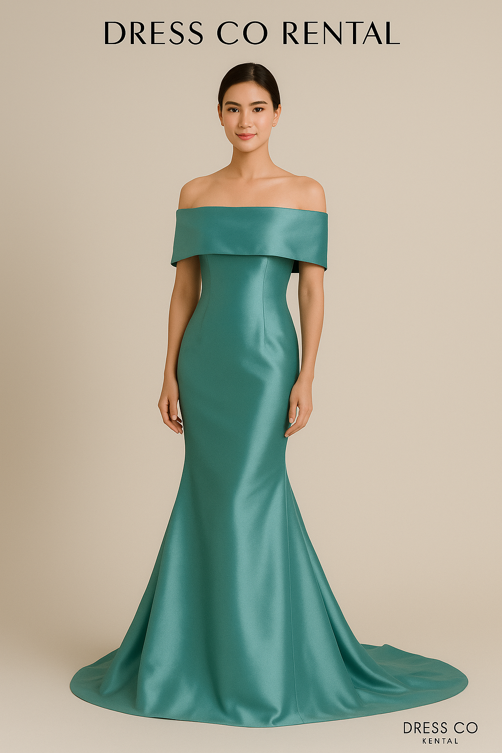 Emerald green off-shoulder mermaid evening dress