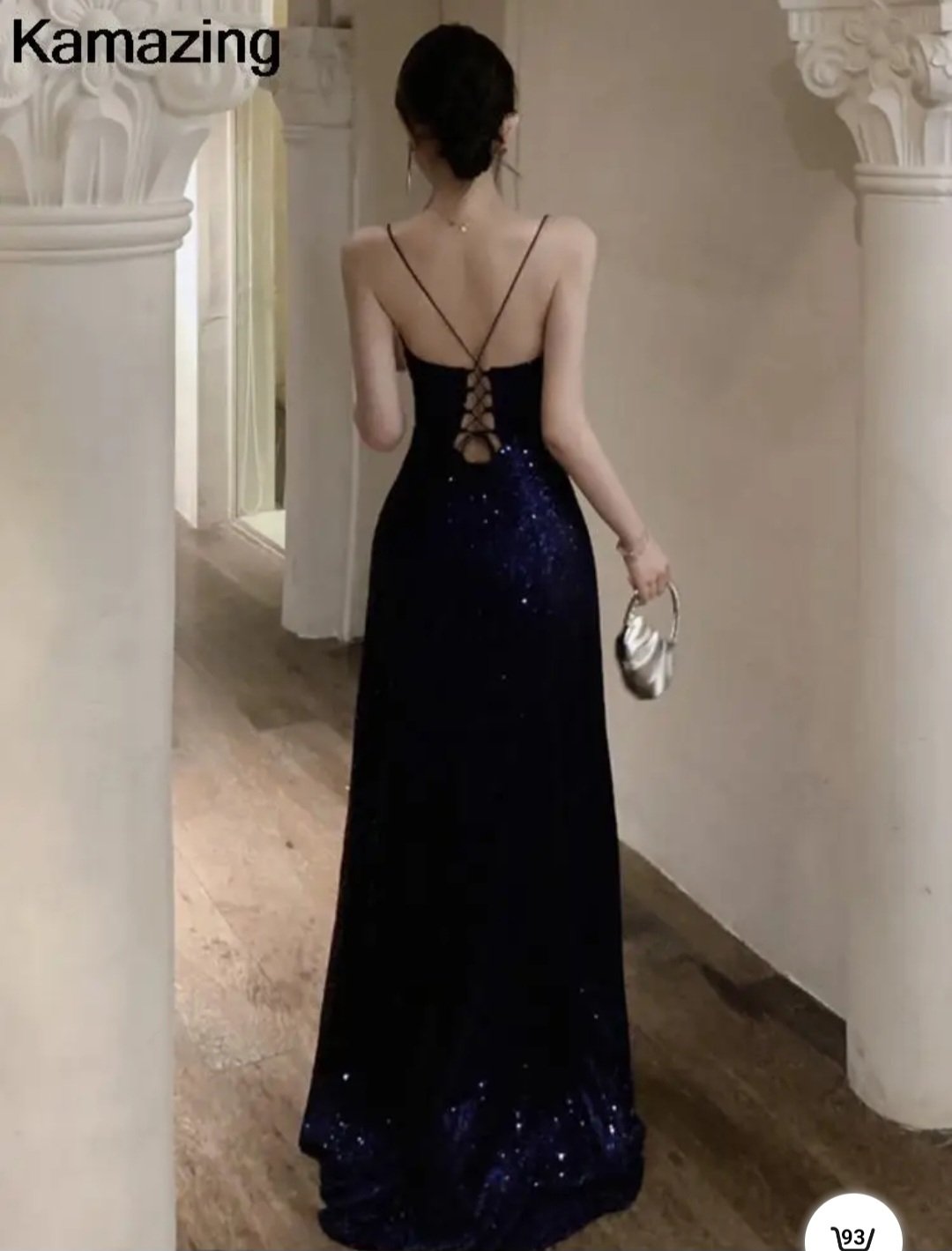 Navy Glitter Slit Gown