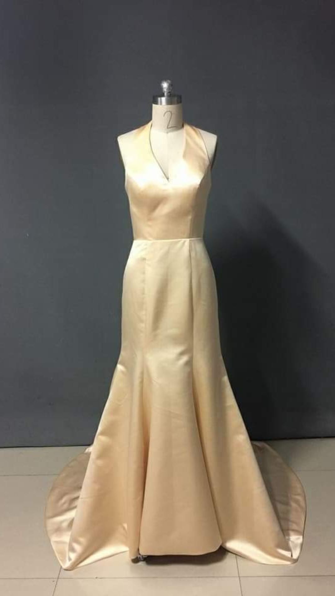 ชุดราตรีทรงเงือกเปิดหลัง / Halter Neck Mermaid Satin Gown