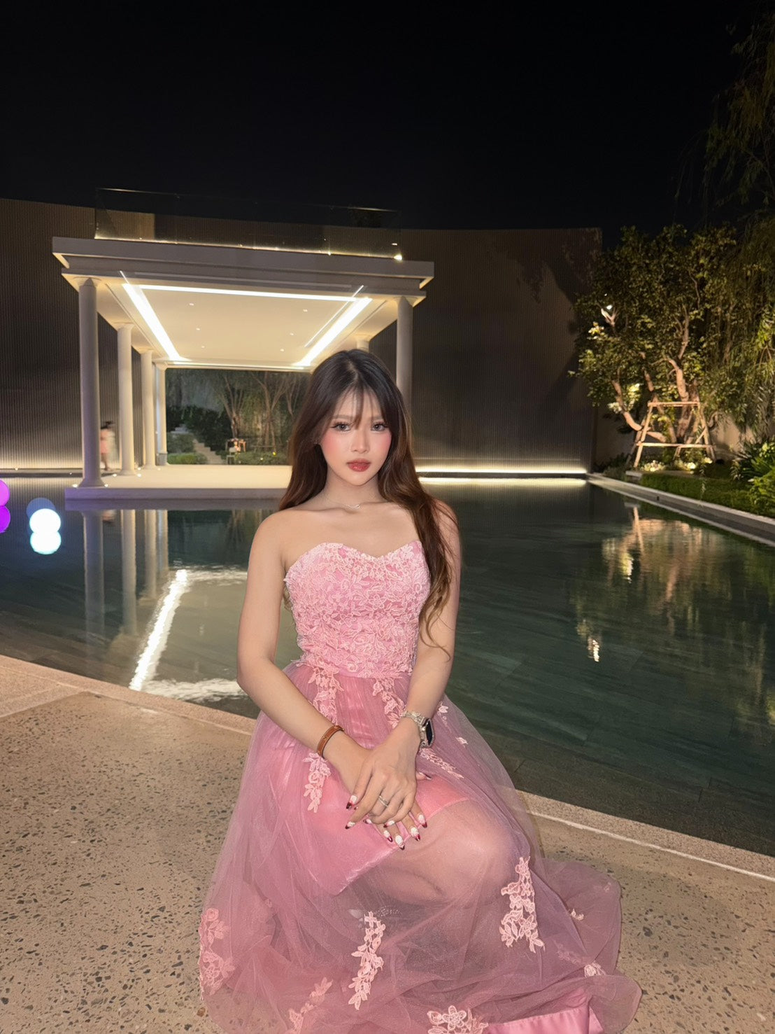 ชุดราตรีสีชมพูหวาน | Pink Evening Dress for Airline Crew Event