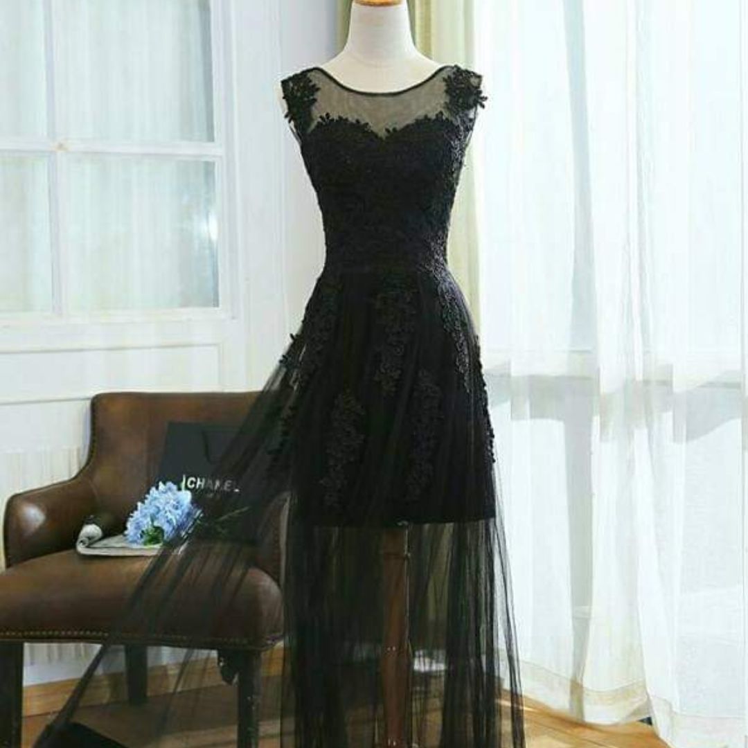 Black Lace Short-Long Dress
