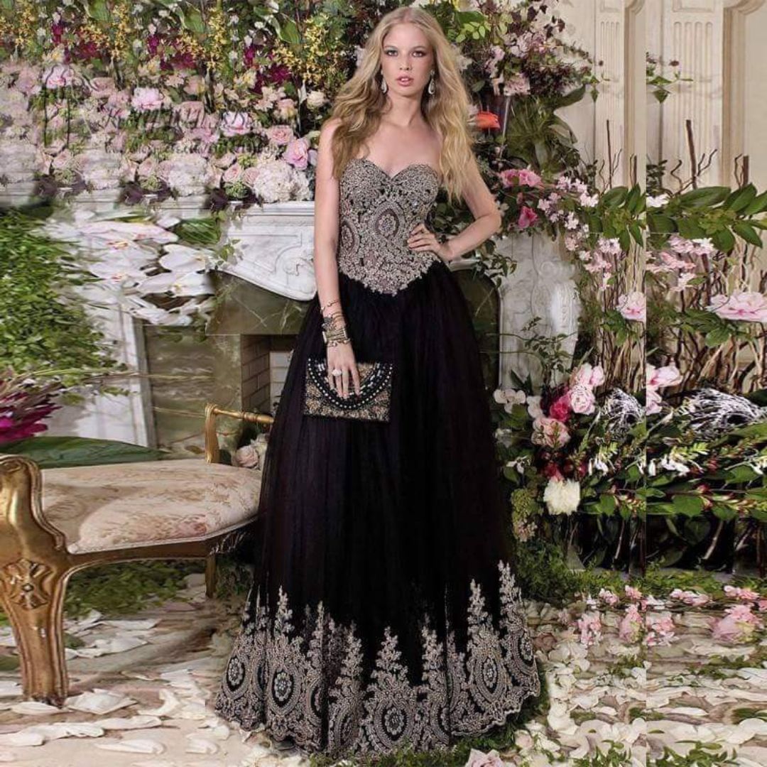 Black Vintage Floral Gown