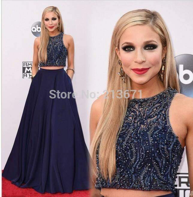 Navy Beaded Crop Gown