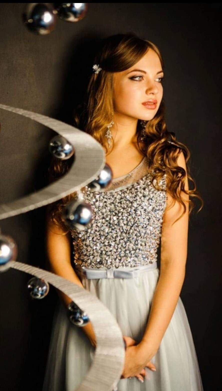 Silver Glitter Tulle Gown
