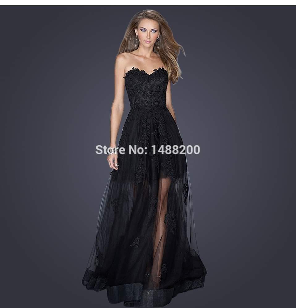 Strapless Lace Black Long Gown
