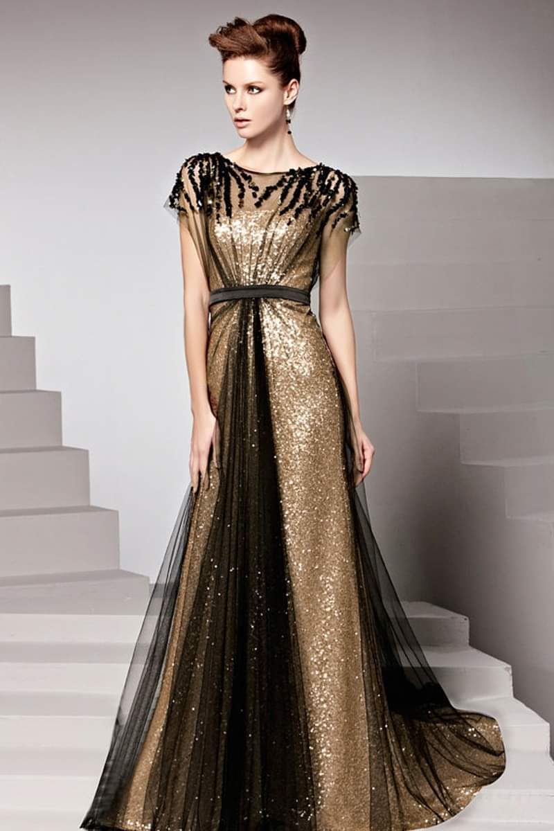 Gold Glitter Dress with Black Tulle