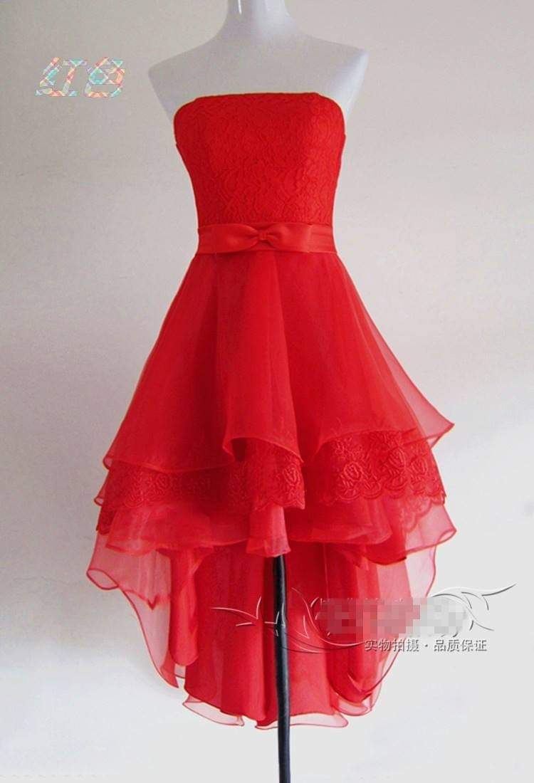 Red Layered Lace Hi-Low Dress