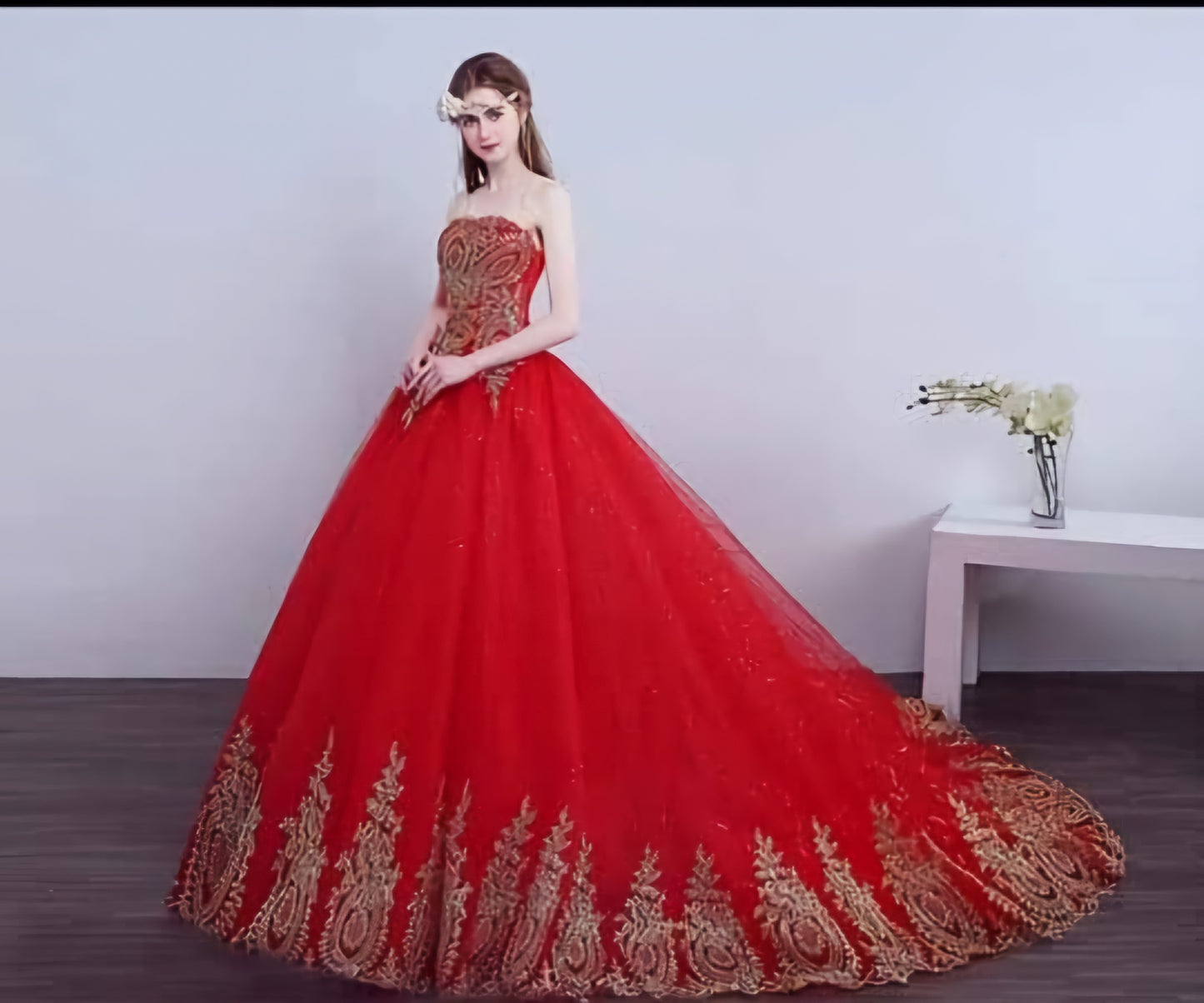Ball-Gown-Red-Gold-Embroidered