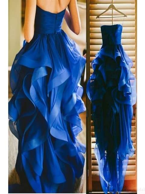 ชุดราตรีไฮโลว์ระบายฟูสีน้ำเงิน | Ruffle Layered High-Low Dress - Blue
