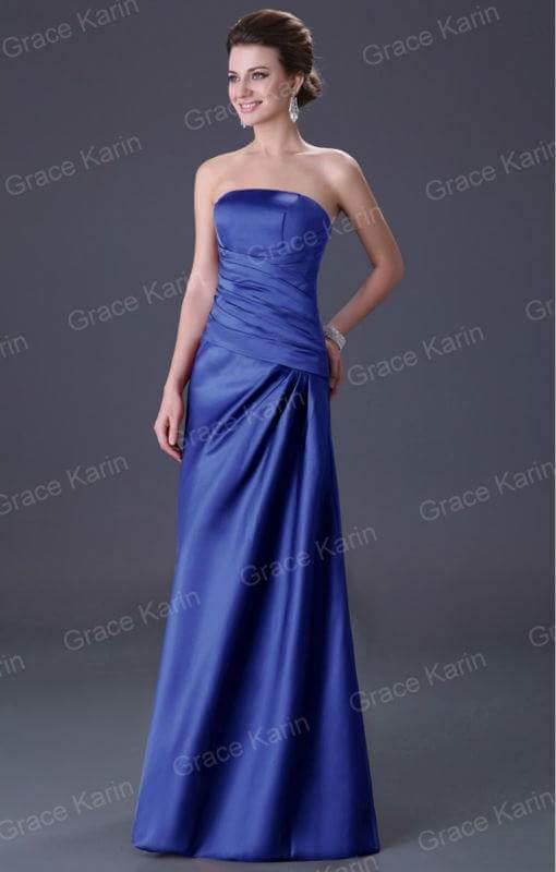 ชุดราตรีเกาะอกผ้าซาตินสีน้ำเงิน | Strapless Satin Evening Dress - Blue