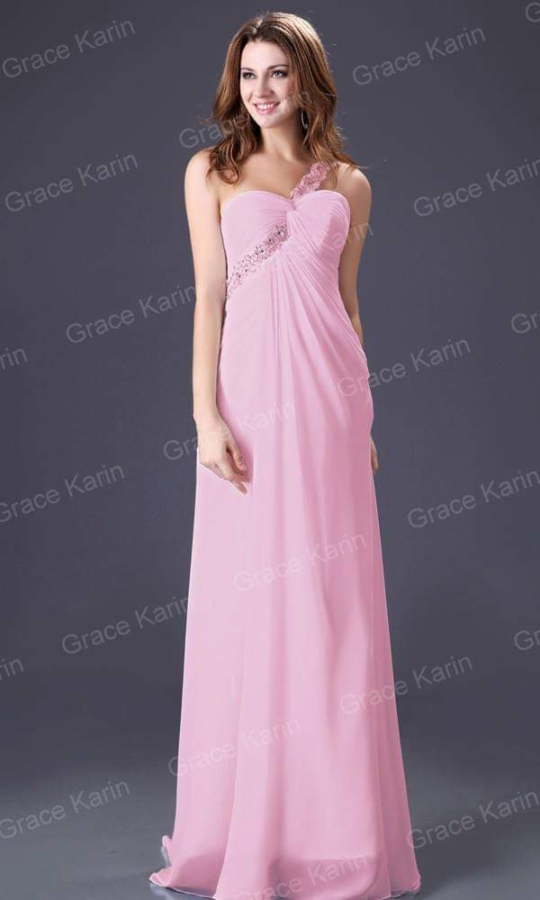 Pink One-Shoulder Chiffon Dress | Pink One-Shoulder Chiffon Dress