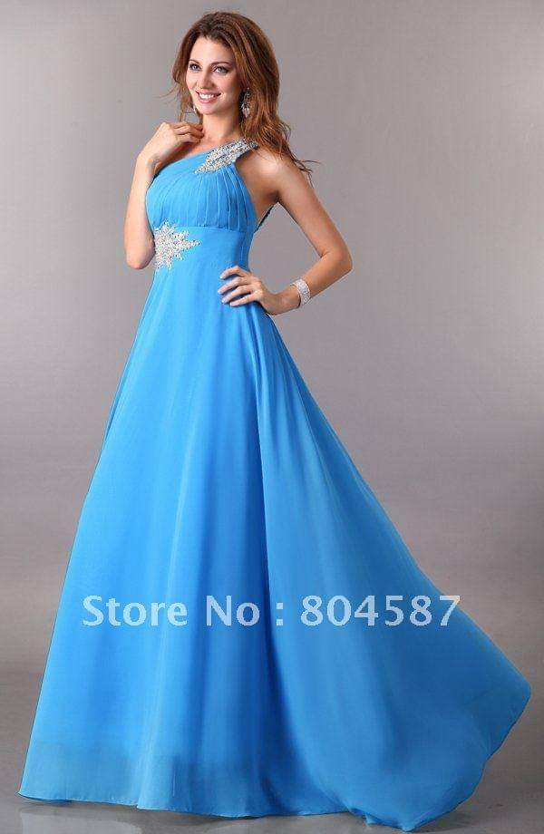 ブルーのワンショルダー装飾ガウン | ブルーのワンショルダー装飾ガウン