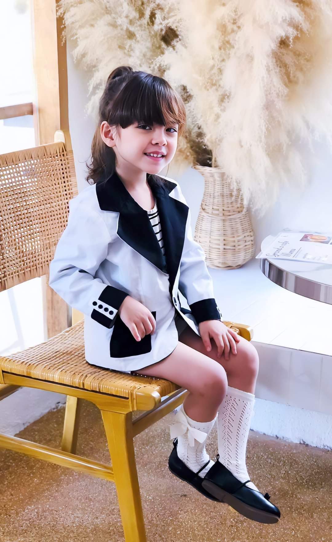 Reversible Kids Suit - Black &amp; White + White Pants