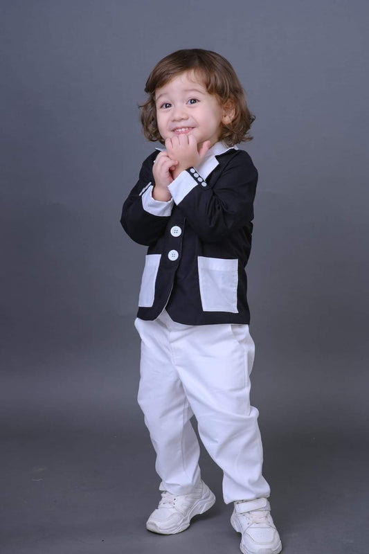 Reversible Kids Suit - Black &amp; White + White Pants