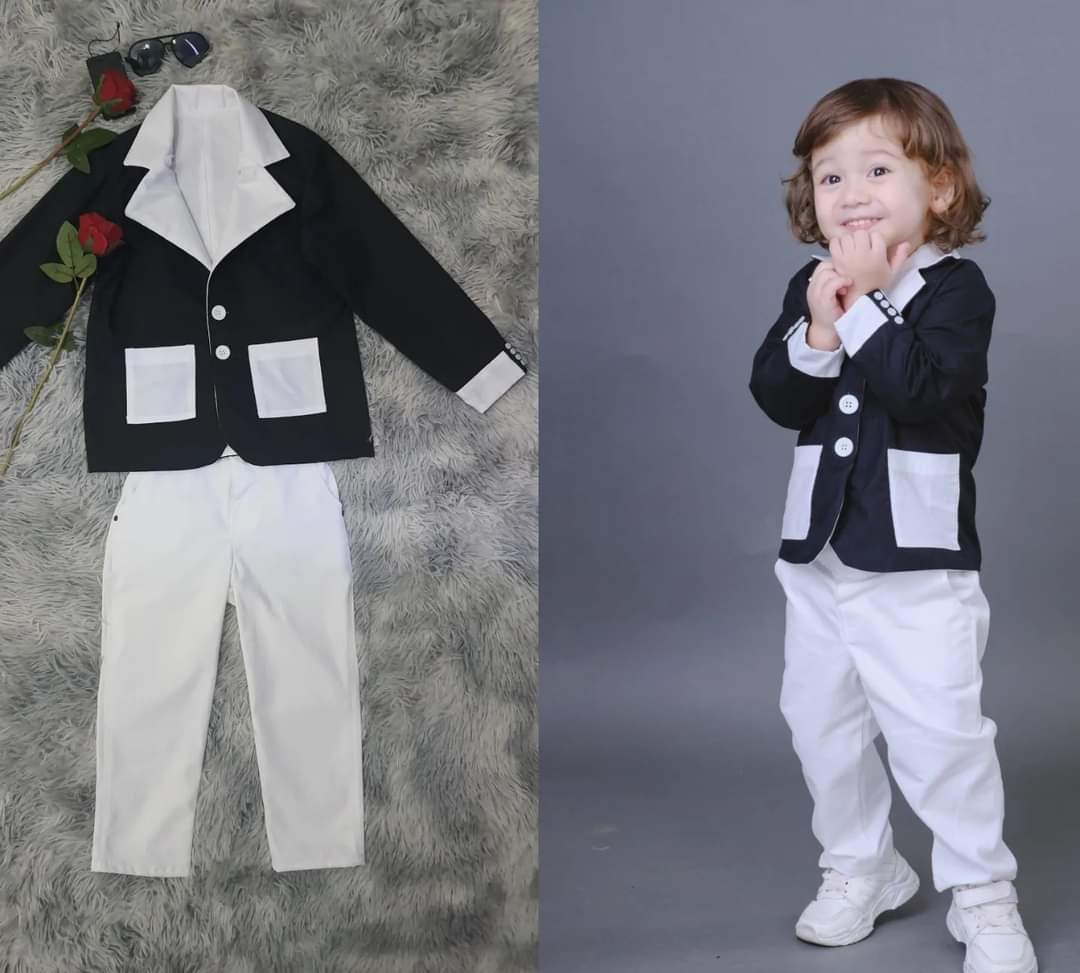 Reversible Kids Suit - Black &amp; White + White Pants