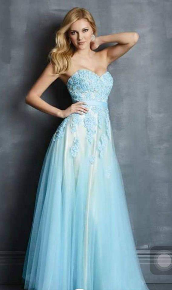 Blue Embroidered Strapless Dress
