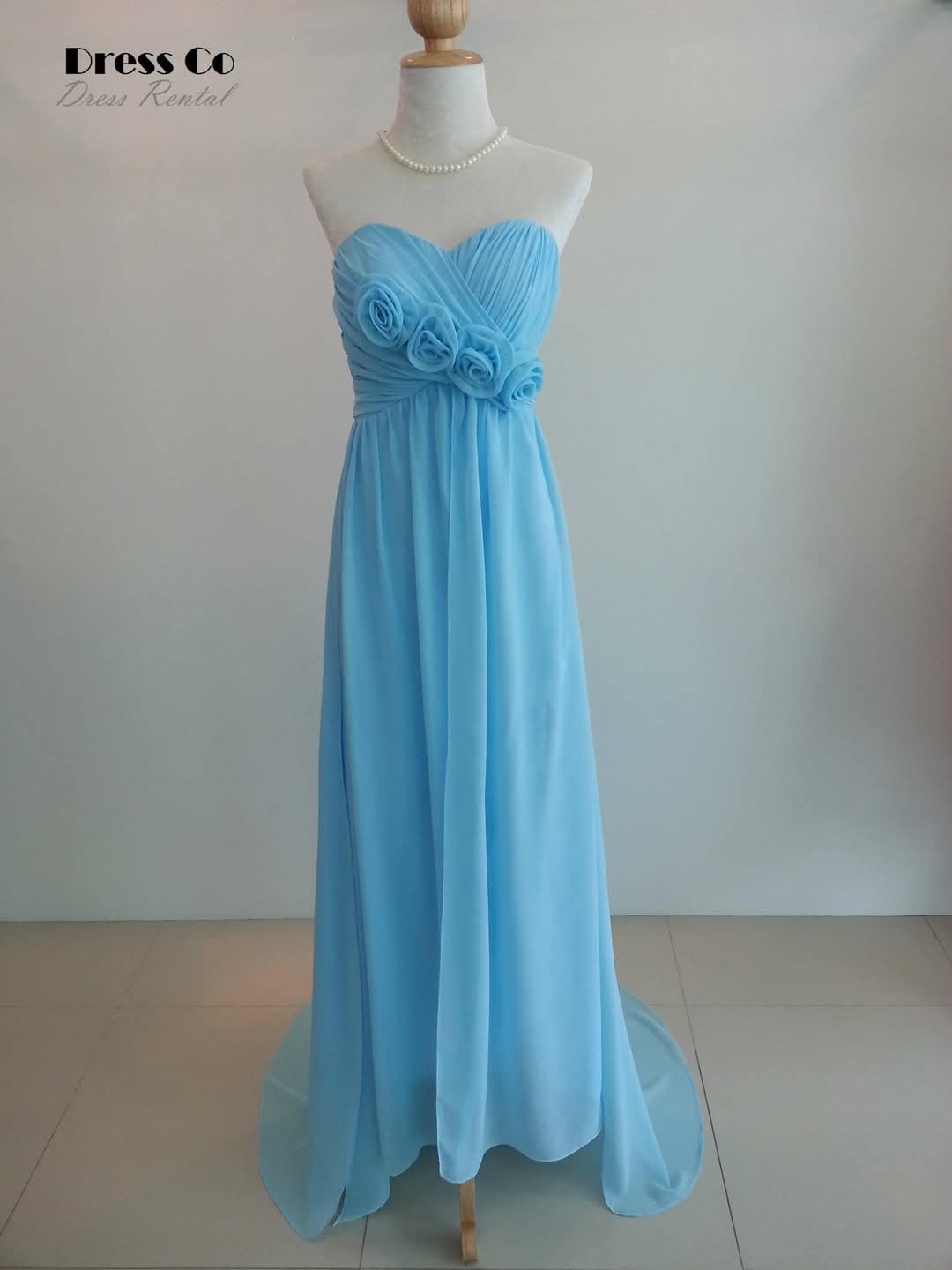 Blue Strapless Gown with Rose Bust