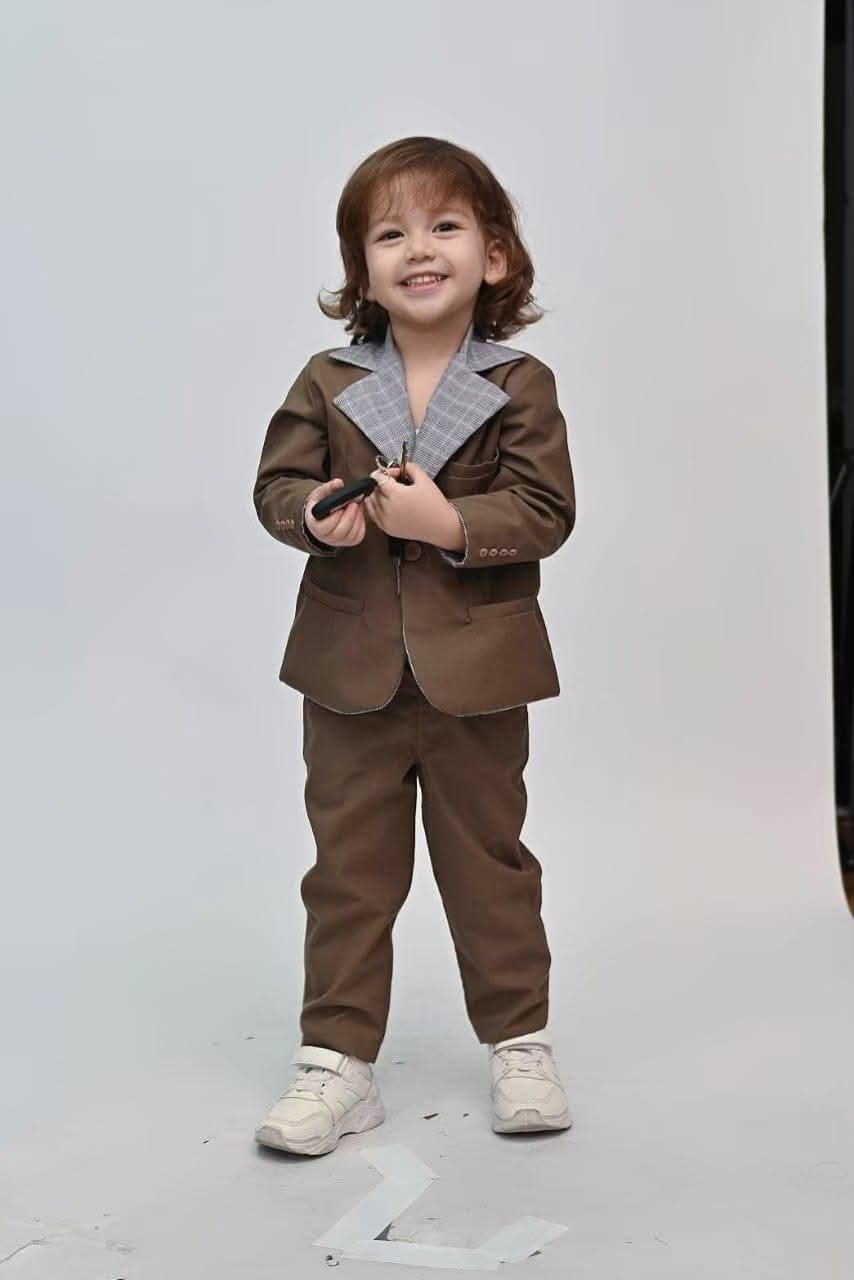 Samuel2in1 2-sided children's suit - Chocolate Brown x Plaid