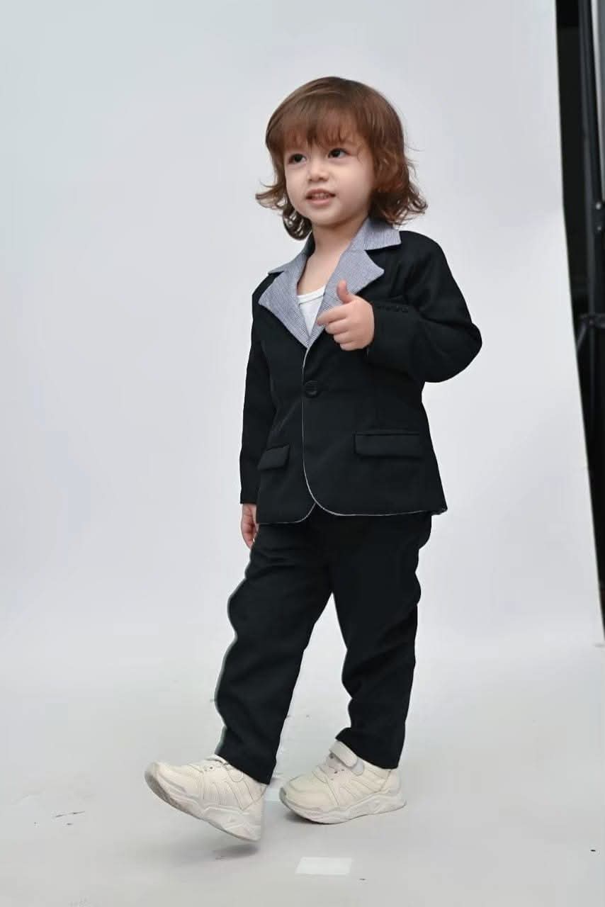 Samuel2in1 2-sided children's suit - black x white and gray plaid