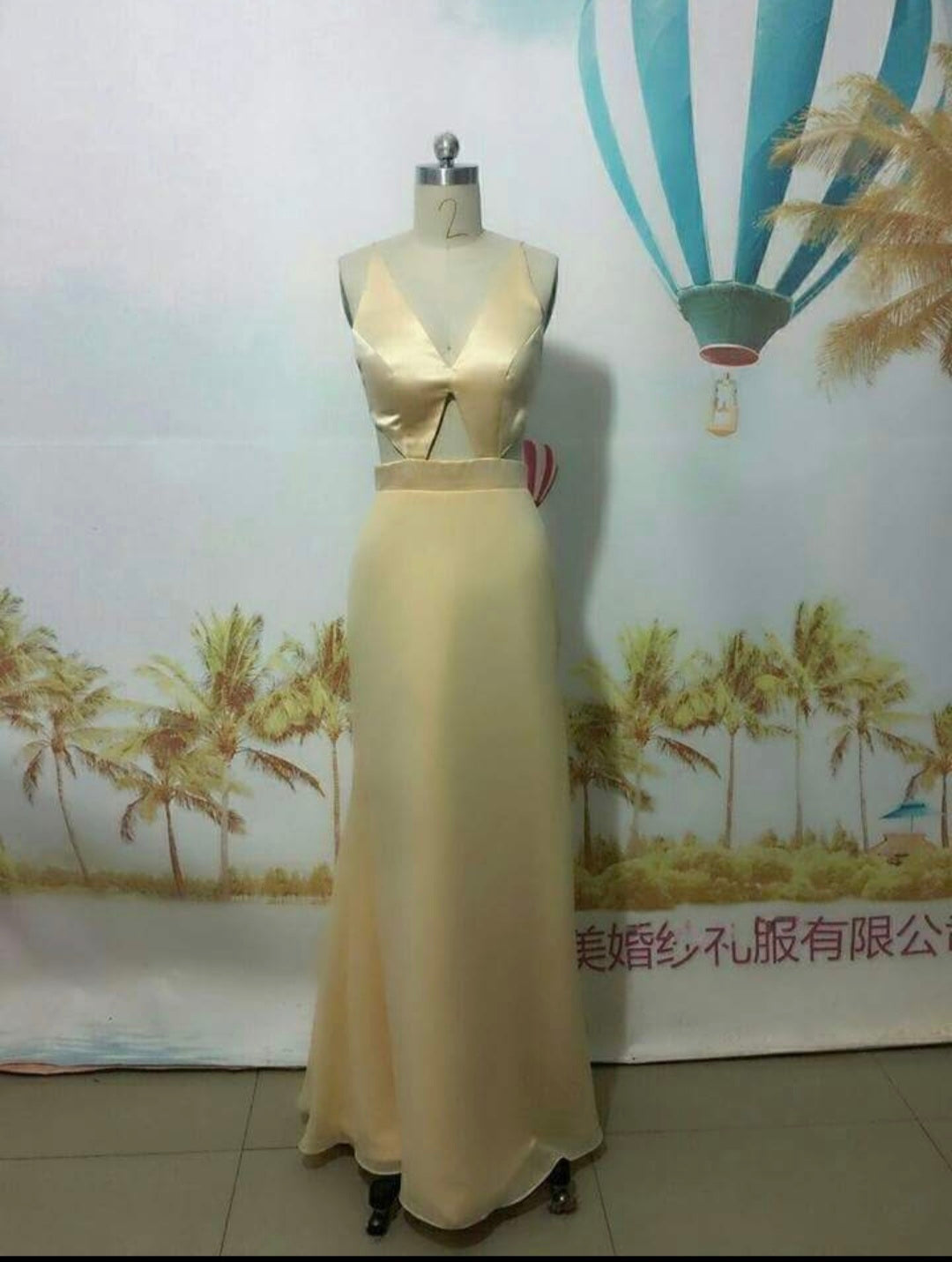 ชุดราตรีคอวีผ่าหน้า / V-Neck Cutout Satin Gown