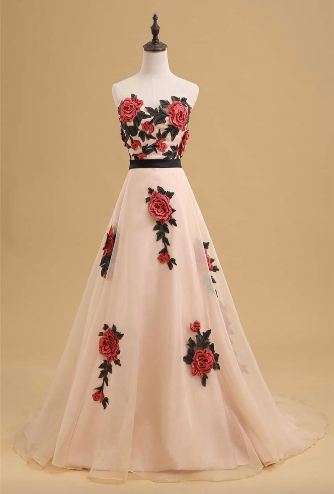 Rose Embroidered Nude Gown