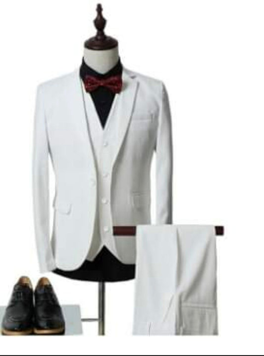 White 3-Piece Suit with Vest and Bow Tie