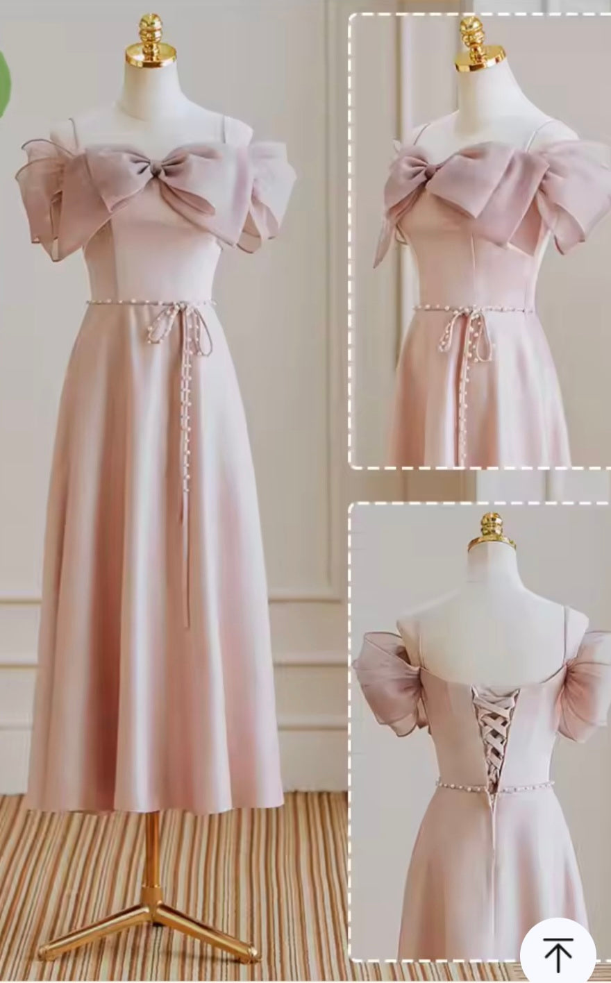 ชุดราตรีชมพูโบว์ไข่มุก | Pink Pearl Bow Strap Dress