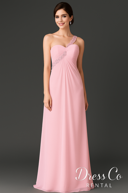 Pink One-Shoulder Chiffon Dress | ชุดเดรสชมพูไหล่เดียวผ้าชีฟอง