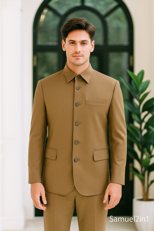 ชุดสูทน้ำตาลทรงจีนมินิมอล | Brown Minimalist Suit