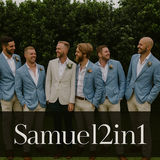 สูทเพื่อนเจ้าบ่าวสีฟ้าอ่อนสไตล์โบฮีเมียน | Light Blue Groomsmen Suits – Boho Style