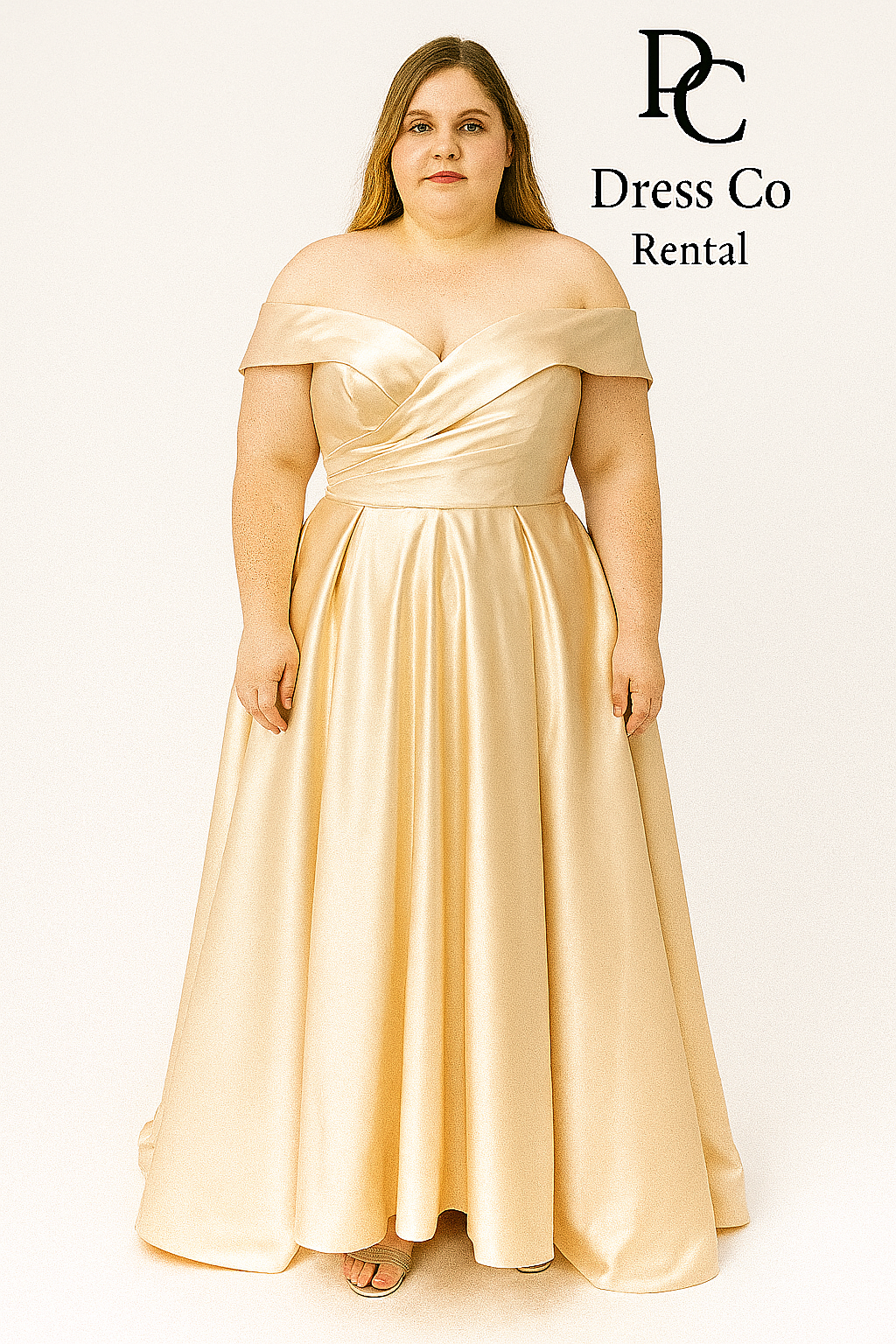 Cream Satin Off-Shoulder Dress