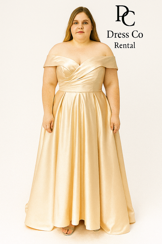 Cream Satin Off-Shoulder Dress