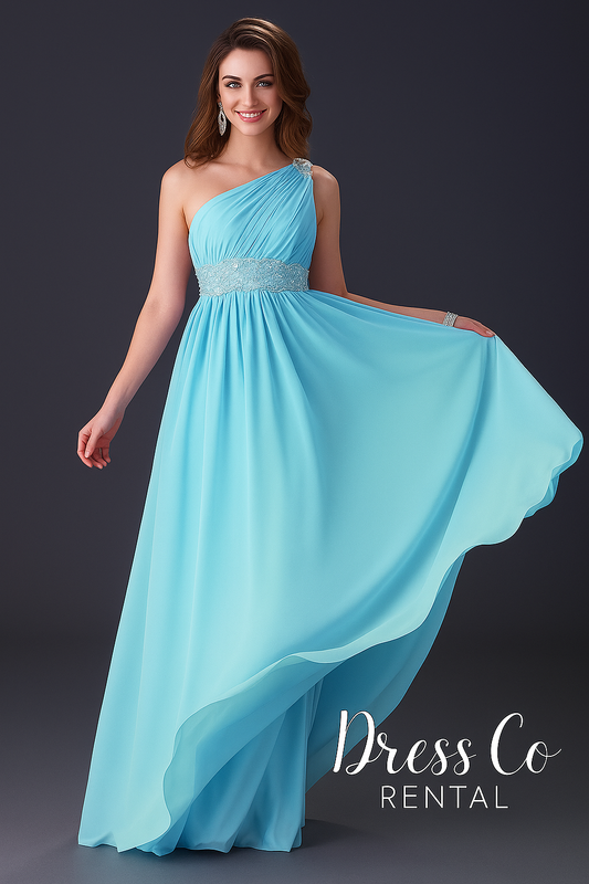 Mint Green One-Shoulder Gown | ชุดราตรียาวสีเขียวมิ้นท์ ไหล่เดียวแต่งคริสตัล