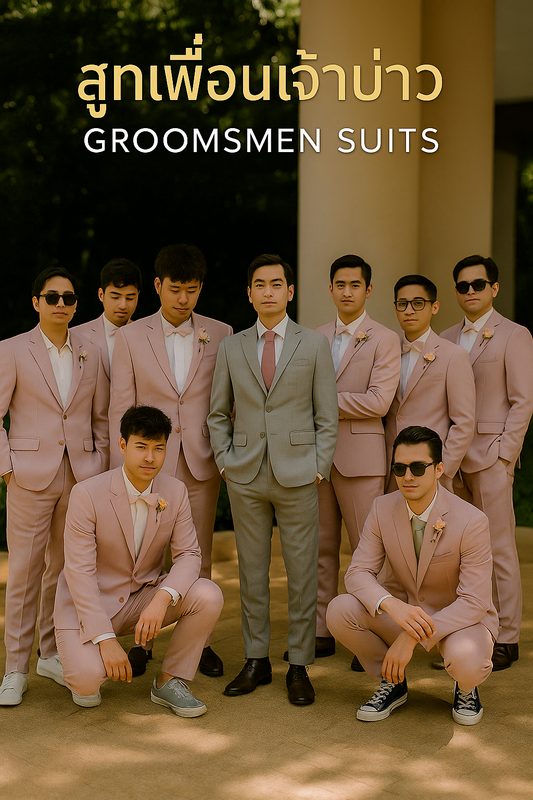 สูทเพื่อนเจ้าบ่าวสีชมพูพาสเทล ตัดใหม่ให้เช่า | Pastel Pink Groomsmen Suits for Rent